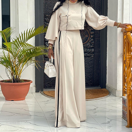 Women's Spring Loose Mock Neck Long-sleeved Casual Suits