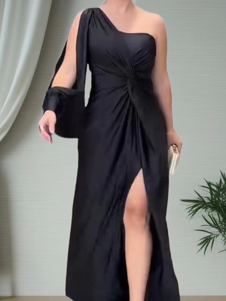 Summer Knotted Split Solid Color Slim Dress
