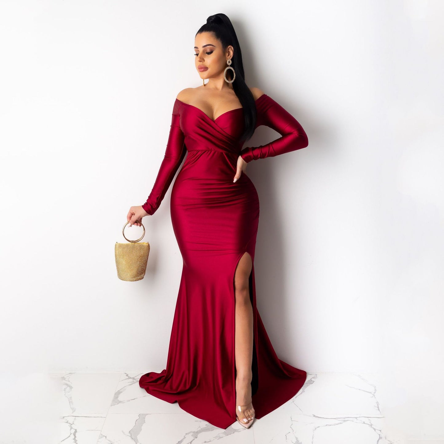 Women's Dress Nightclub Formal Solid Color Large Slit Evening Dresses