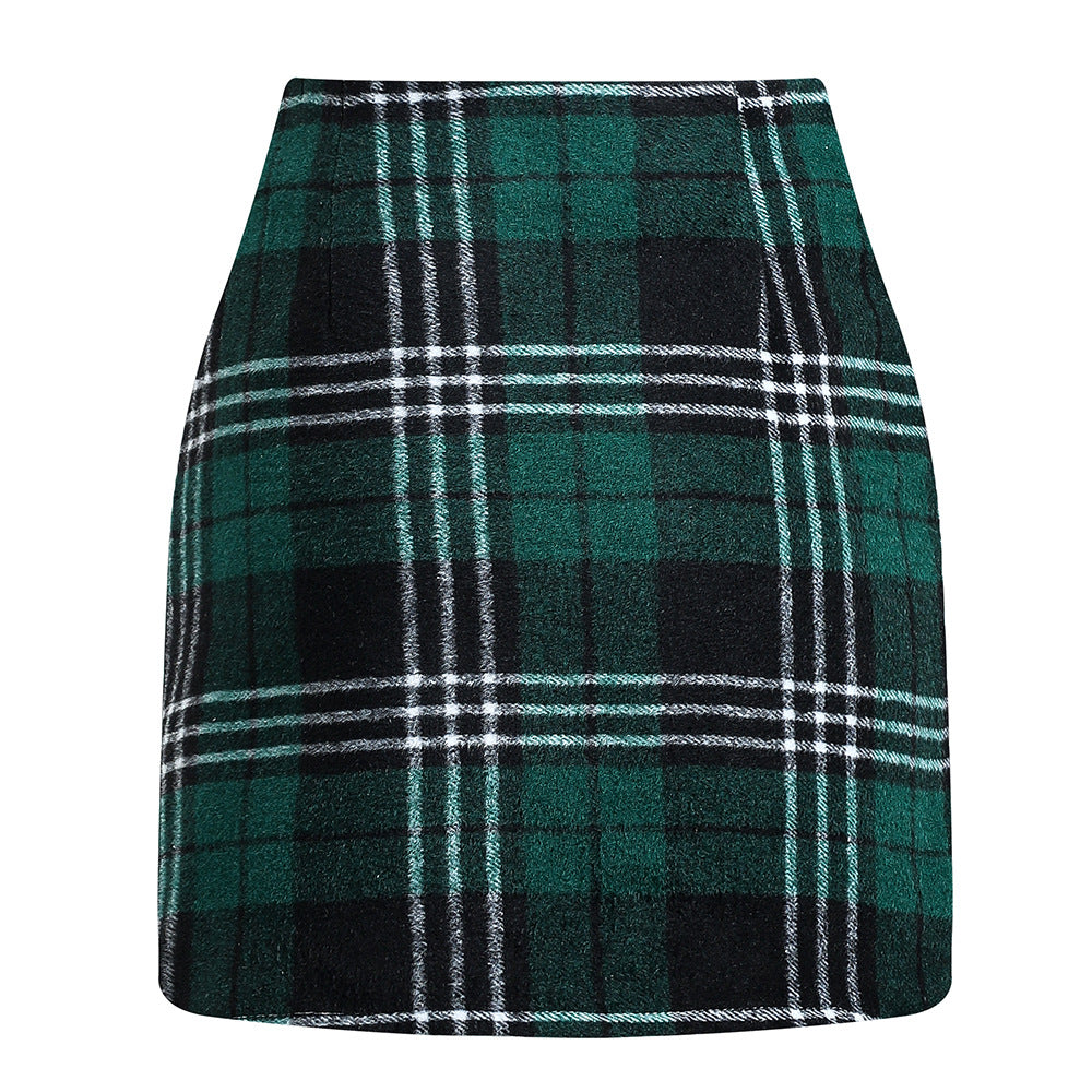 Women's High Waist Tartan Tight Pencil Wool Skirts