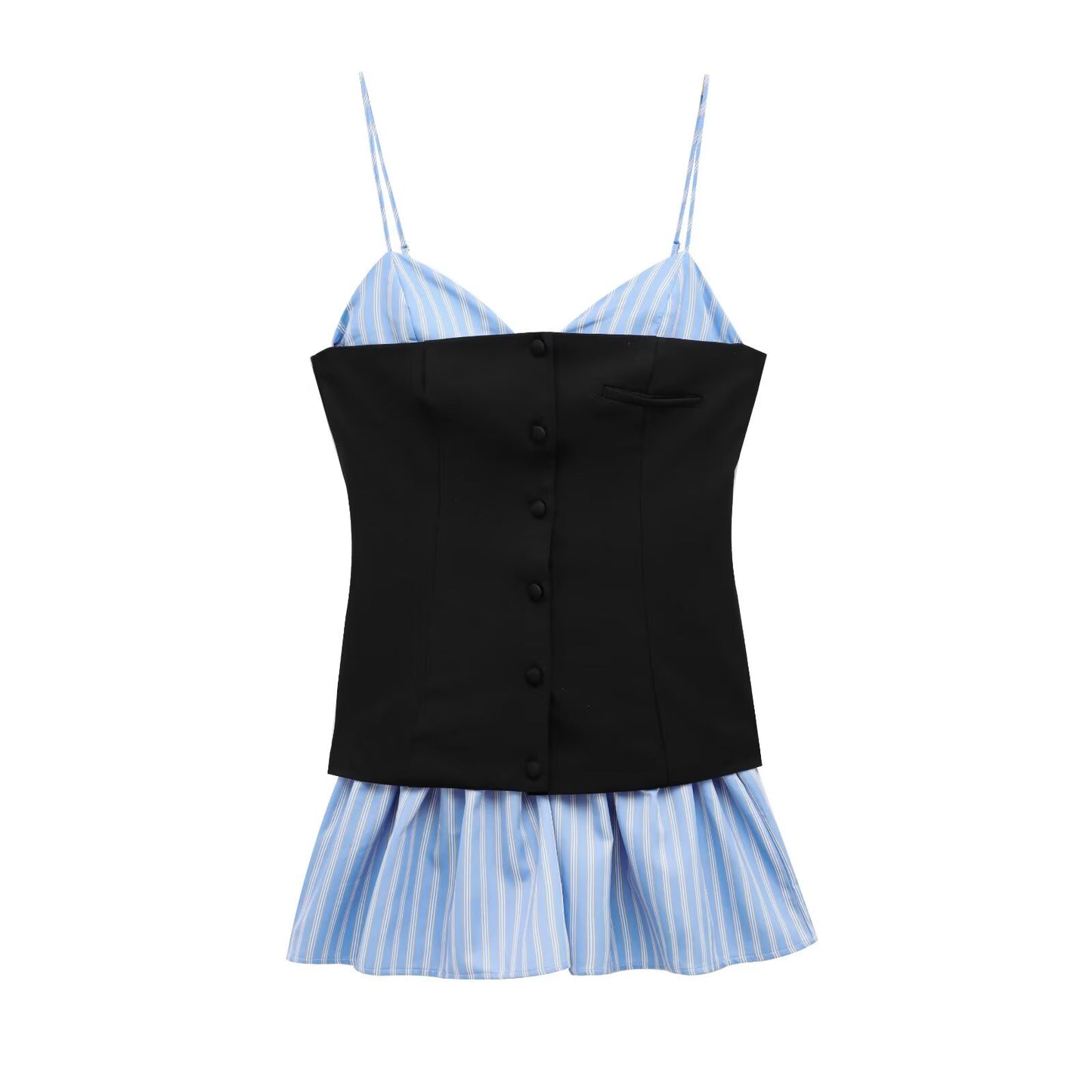 Women's Early Spring Poplin Stitching Pleated Dress Dresses