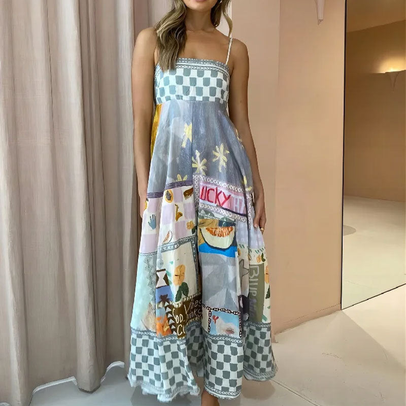 Women's Autumn Elegant High Waist Print Sling Clothing