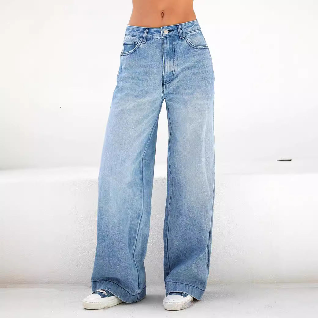 Women's High Waist Loose Wide Legs Mopping Jeans