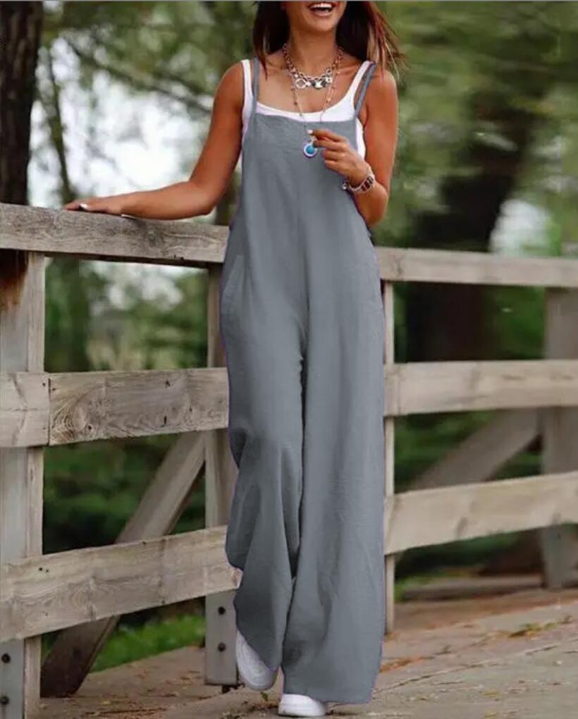 Women's Summer Solid Color Casual Pocket Sling Jumpsuits