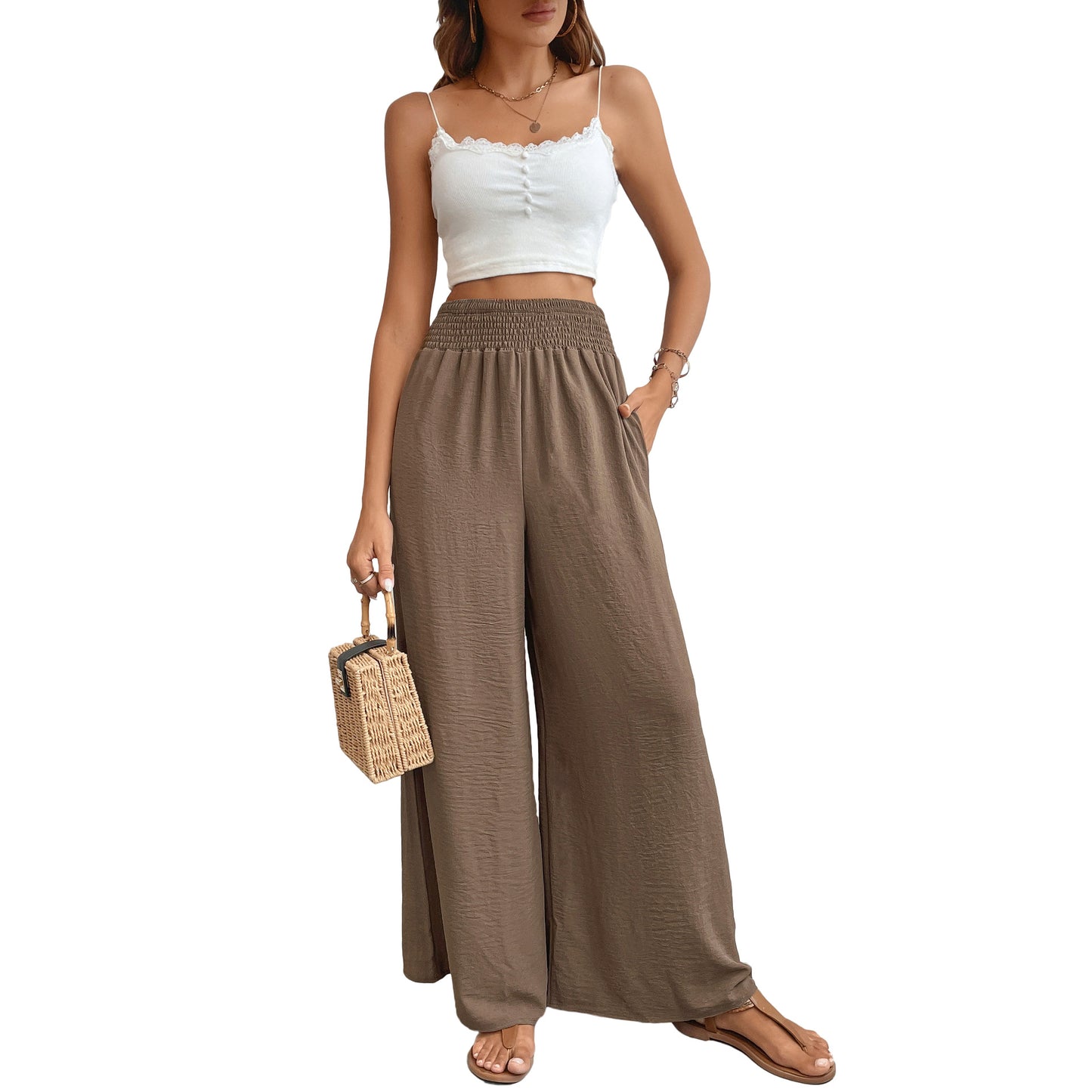 Waist Casual Simple Pure Color Elastic Pants