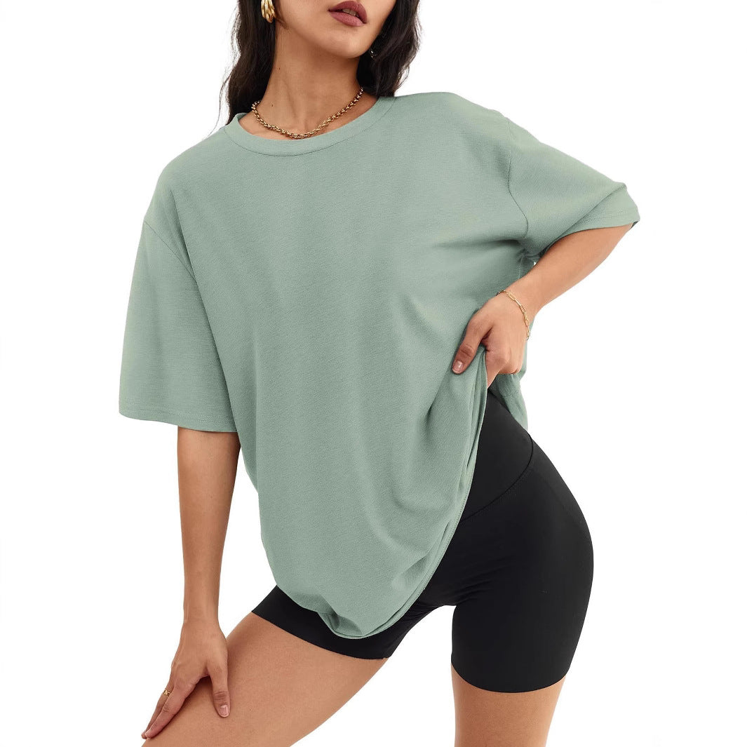 Women's Color Loose Half Sleeve Round Neck Blouses