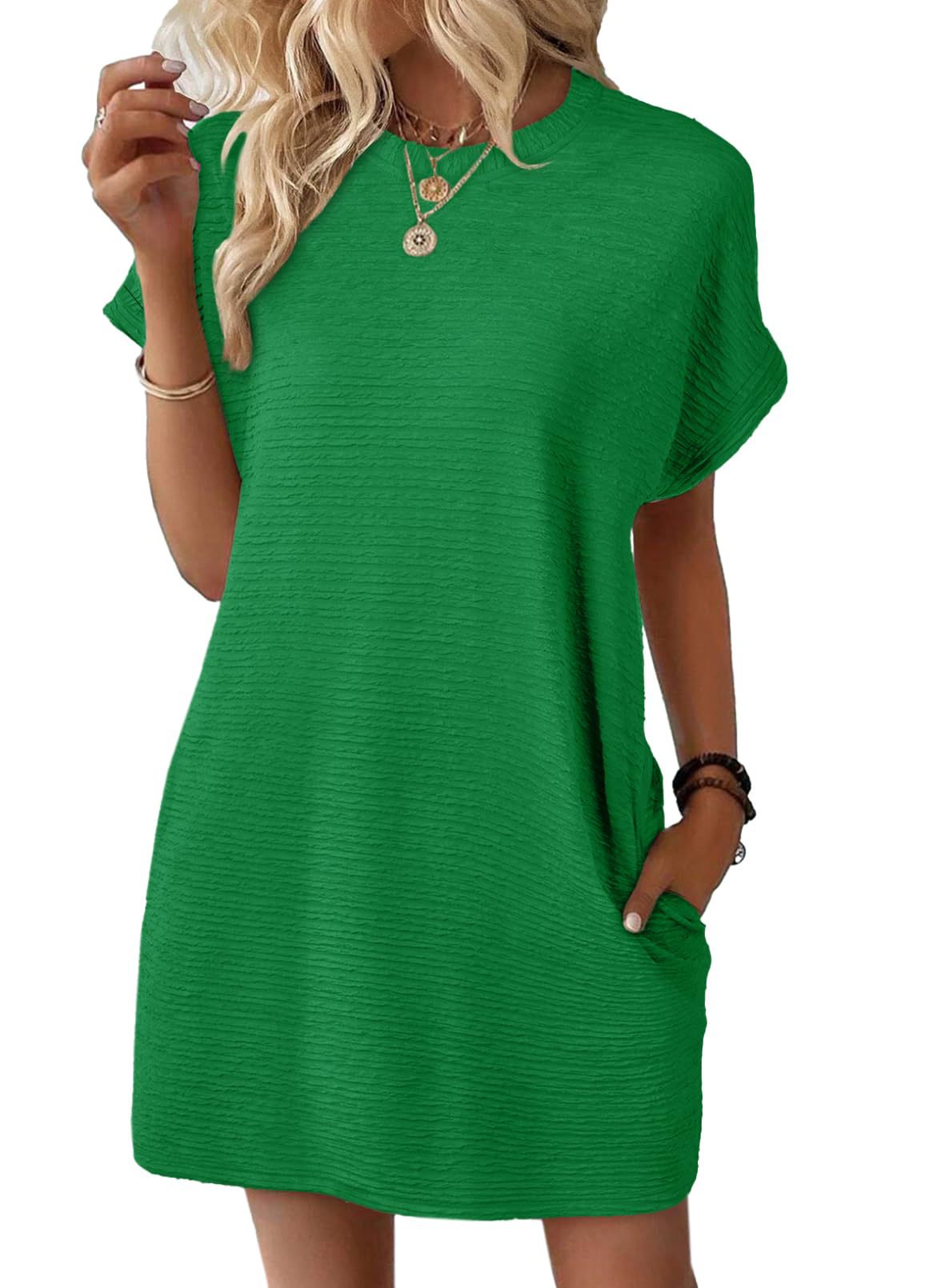 Women's Round Neck Pocket Solid Color Sleeve Shorts