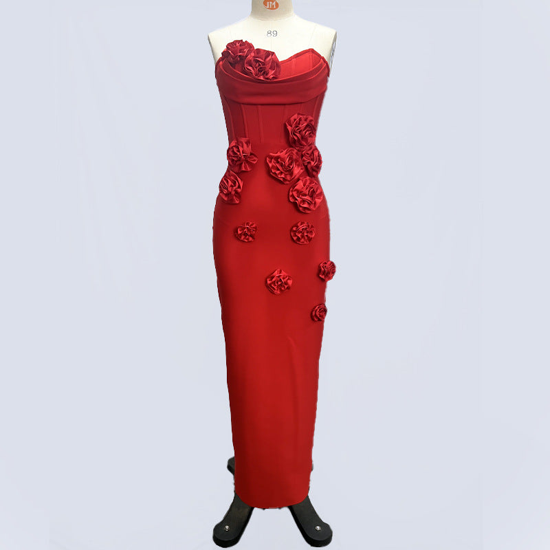 Multicolor Tube Flower Sexy Bandage Maxi Dresses