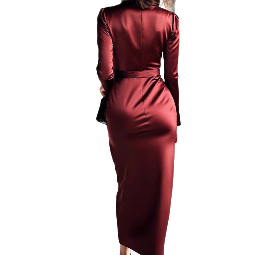 Creative Slouchy Women's Fashionable Satin Waist Dress