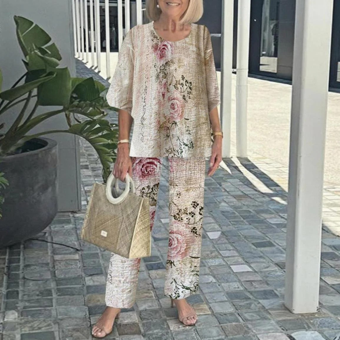 Neck Shirt With Half Sleeve Printed Floral Suits