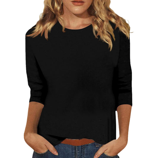 Women's Round Neck Sleeves Solid Color T-shirt Blouses