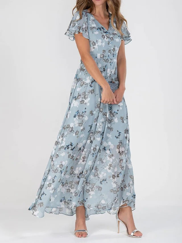 Large Swing Dress Chiffon Floral Sleeve Shorts