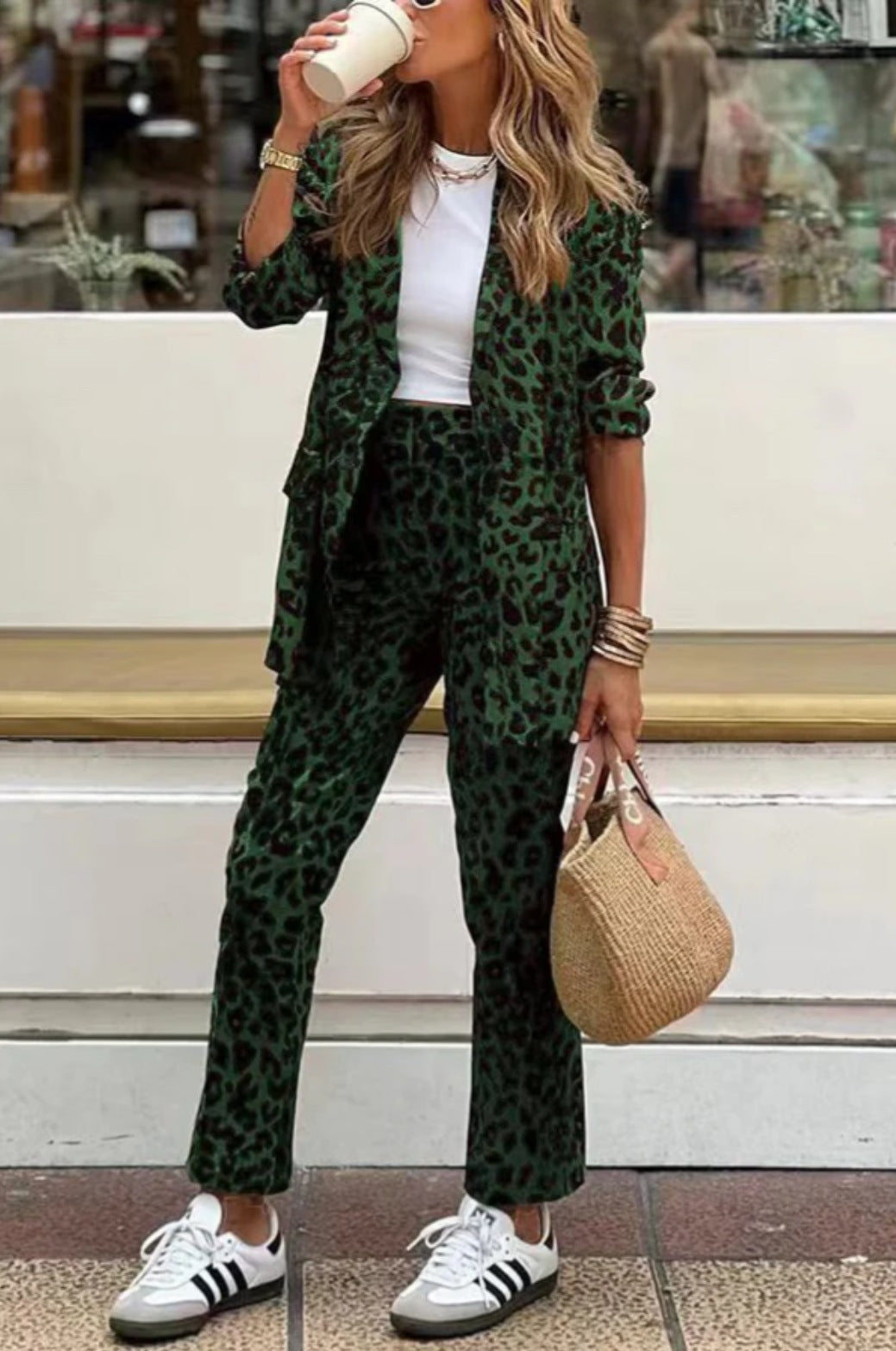 Women's Leopard Print Printed Long-sleeved High Waist Suits