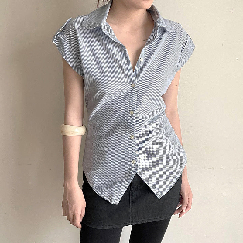 Women's Organ Pleated Solid Color Collar Short-sleeved Blouses