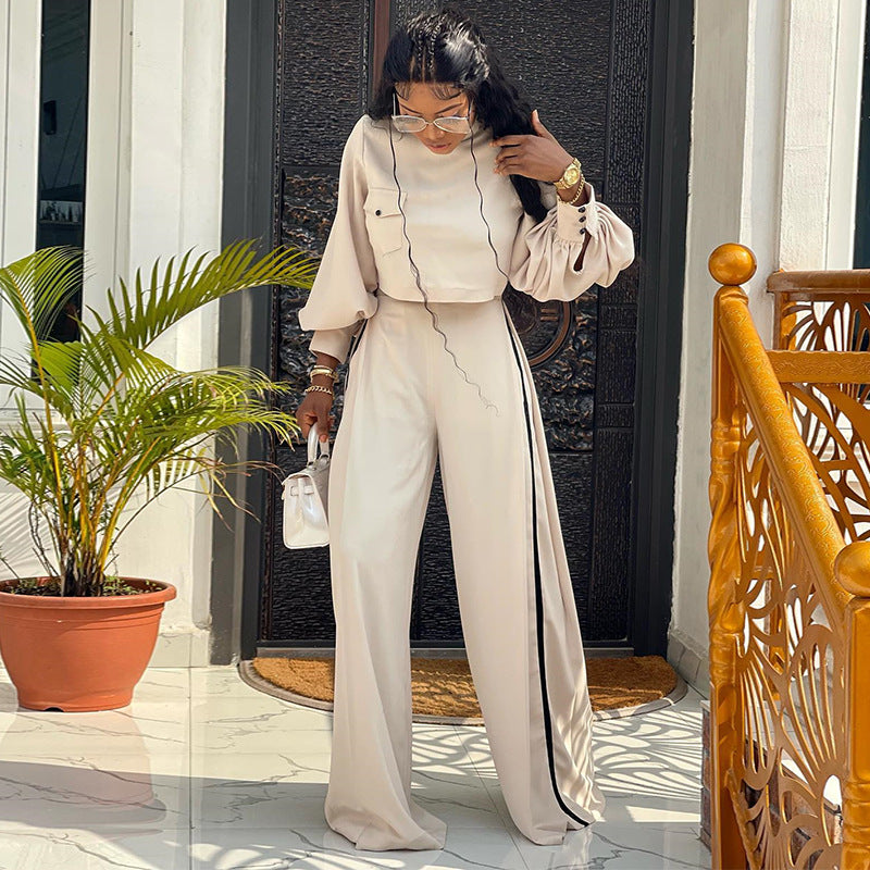 Women's Spring Loose Mock Neck Long-sleeved Casual Suits