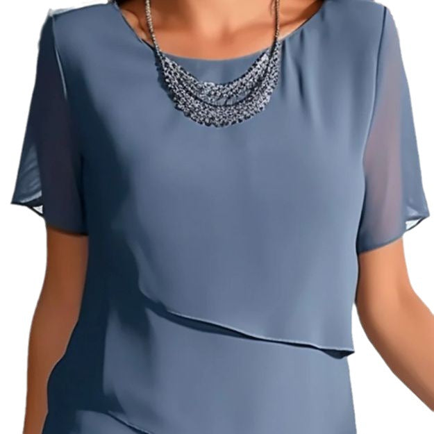 Women's Solid Color Sleeve Glitter Ruffles Crew Dresses