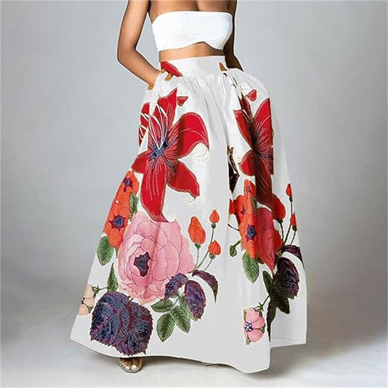 Women's High Waist Holiday Large Swing Pocket Skirts