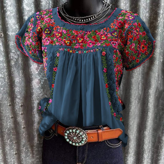 Women's Summer Round Neck Fashion Printed Loose Blouses