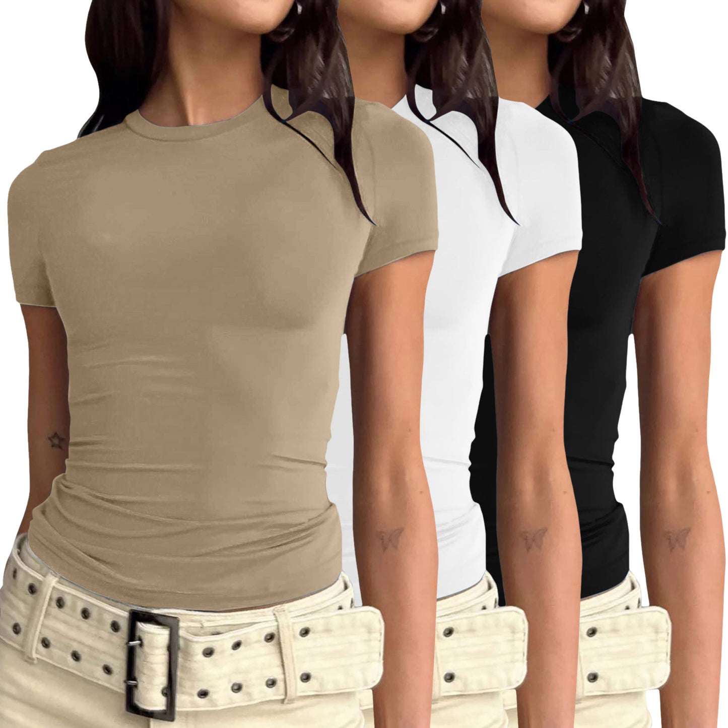 Women's Long-sleeved Solid Color Slim Pullover T-shirt Blouses