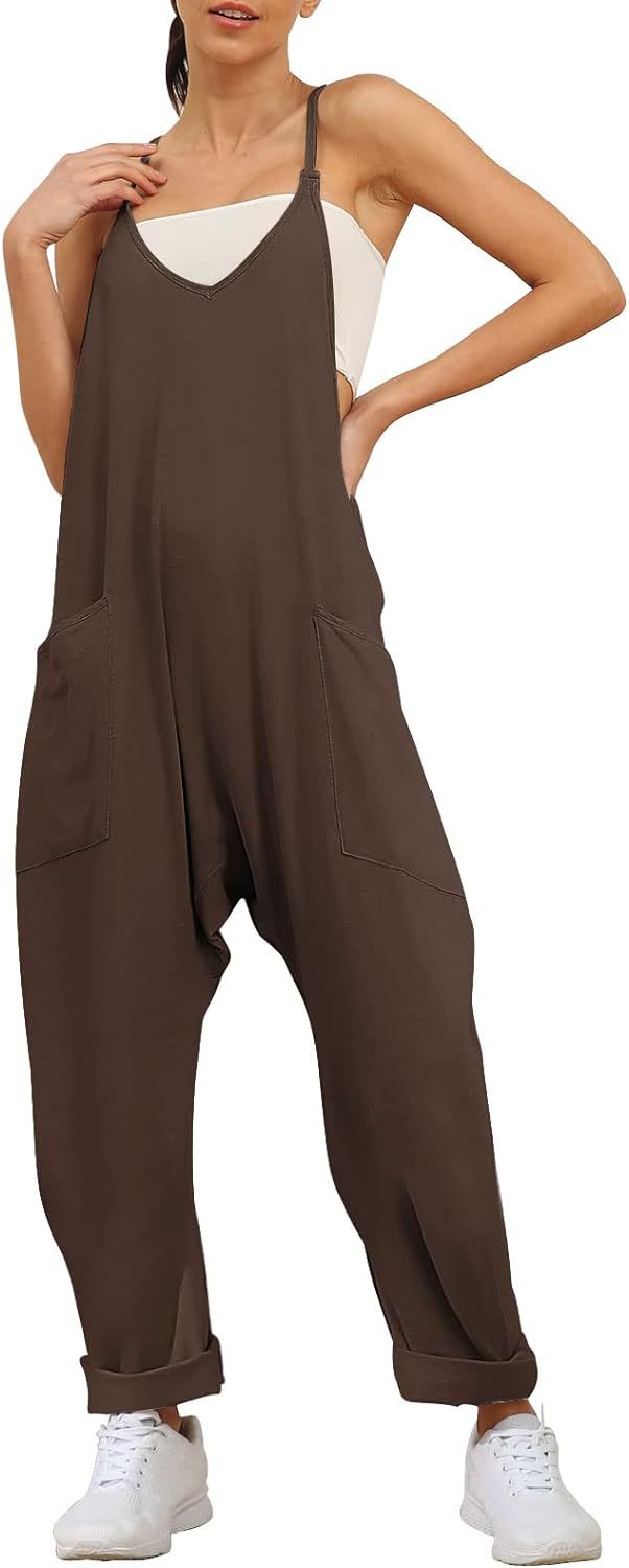 Women's Summer Large Pocket Overalls Loose Bodysuit Jumpsuits