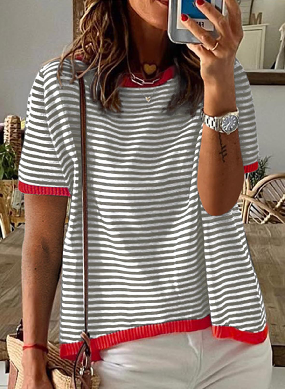 Striped Color Collision Design Drop Shoulder Women's Sweater