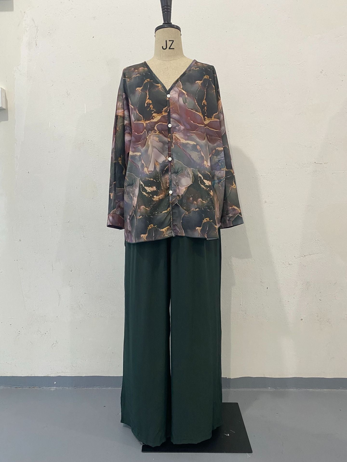 Women's Spring Fashion Printed Shirt Wide Leg Suits