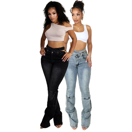 Women's Slouchy Waistband Fashion Denim Trousers Jeans
