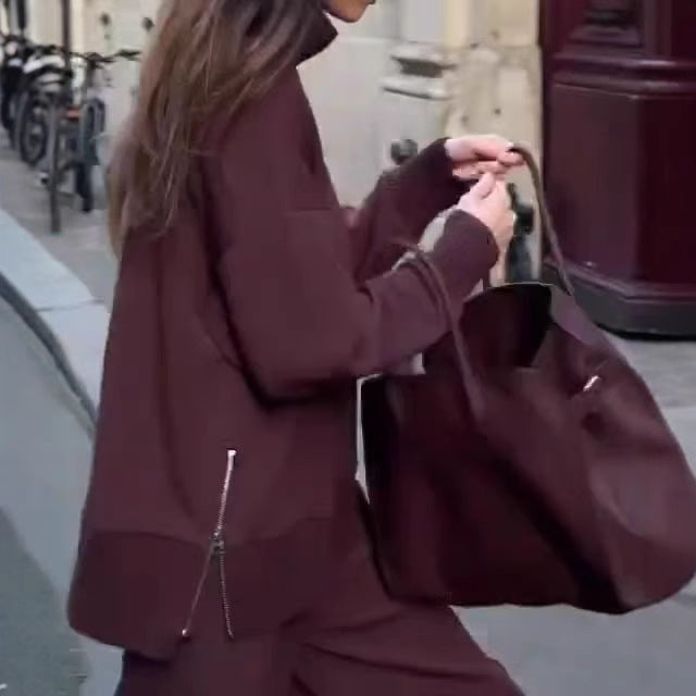 Spring Solid Color Round Neck Loose Casual Suits