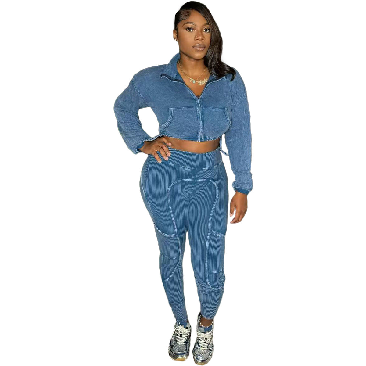 Women's Sports Washed Fried Flowers Distressed Stitching Suits