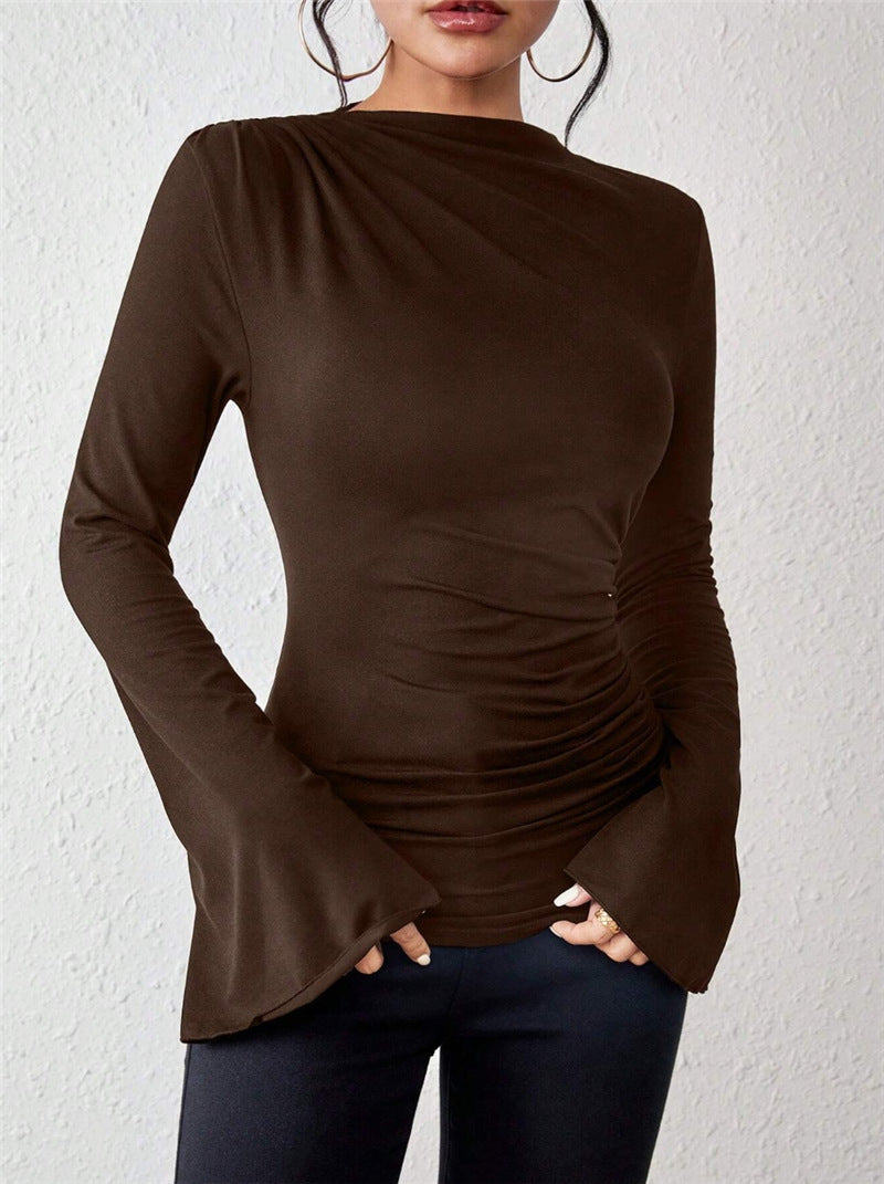 Women's Design Sense Bell Sleeve Stand-up Collar Slim Blouses