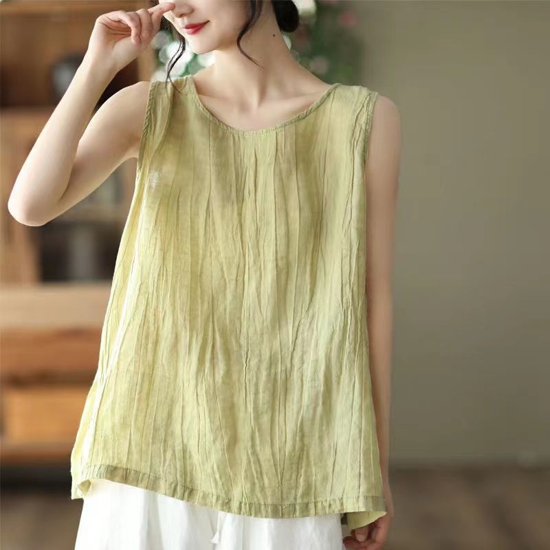 Women's Summer Cotton Linen Sleeveless Belly Covering Inner Tops