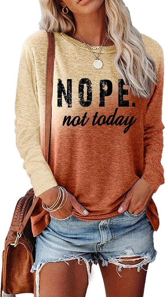 Women's Letter Print Long Sleeve Round Neck Blouses