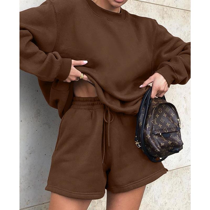 Women's Crew Neck Pullover Sweatshirt College Two-piece Suits