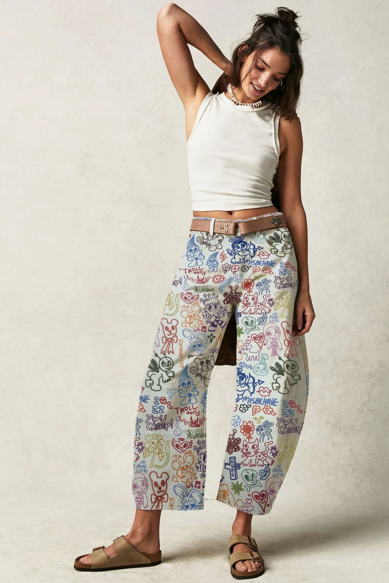 Women's Spring Leisure Loose Mid Waist Cylindrical Jeans