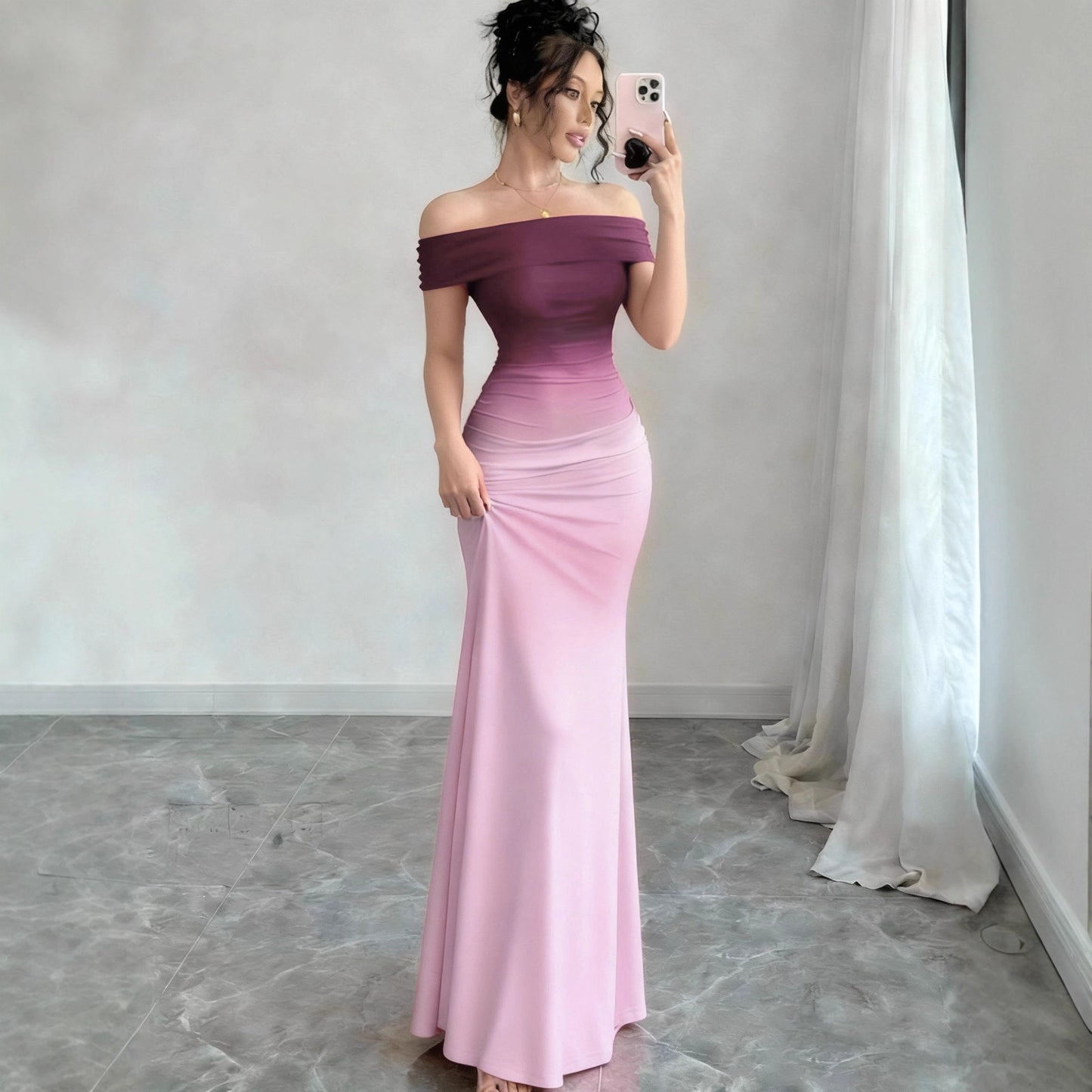 Comfortable Fashionable Gradient Tight Hip Long Dress