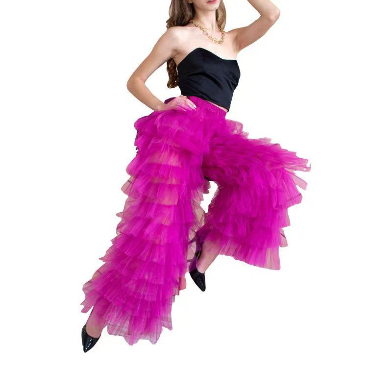 Sweet Mesh Stitching Elastic Cake European Pants