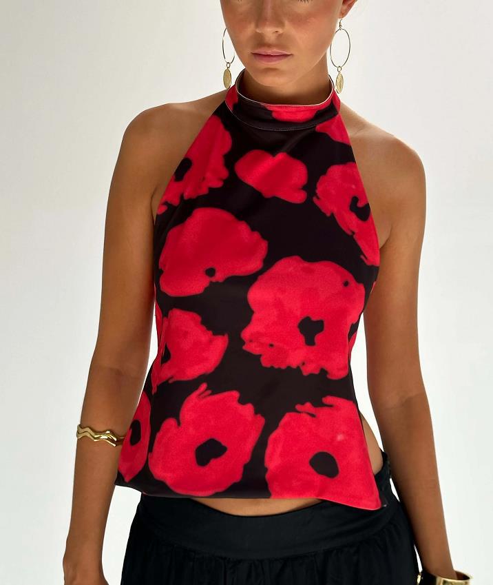 Women's Halter Elegant Sleeveless Cold-shoulder Long Irregular Tops