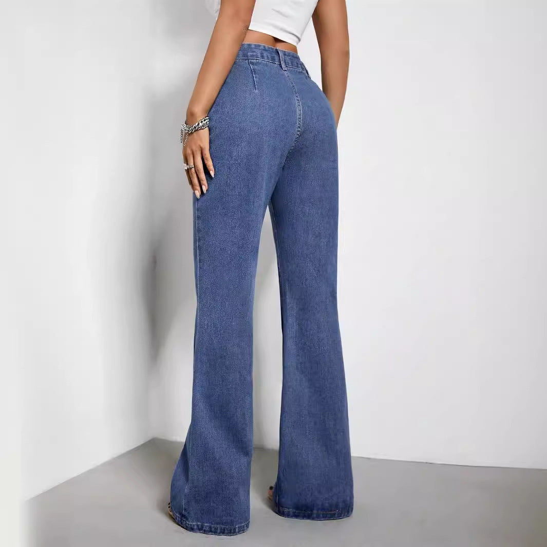 Women's Straight Loose High Waist Denim Trousers Jeans