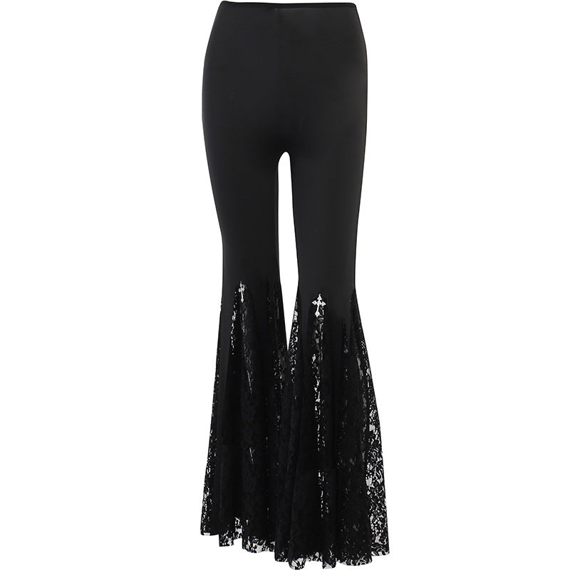 High Waist Lace Pierced Black Dark Pants