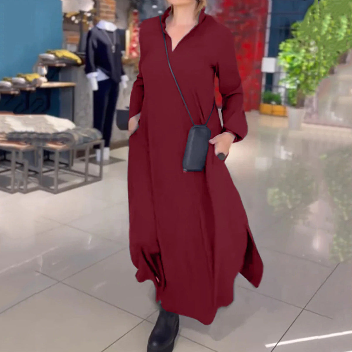 Women's Casual Loose Solid Color Pullover Long Dresses