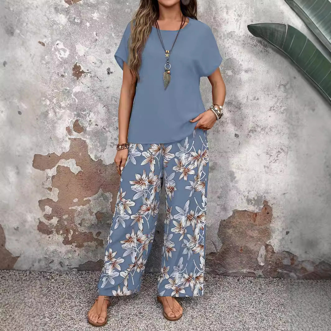 Women's Two-piece Set Fashion Loose Pullover Printing Suits