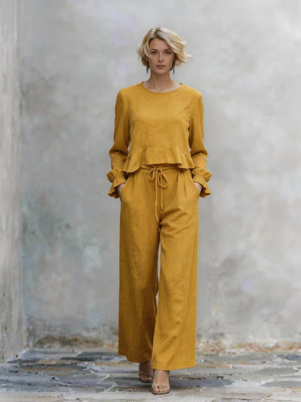 Comfortable Stylish Classic Women's Autumn Ruffles Fashion Casual Suit