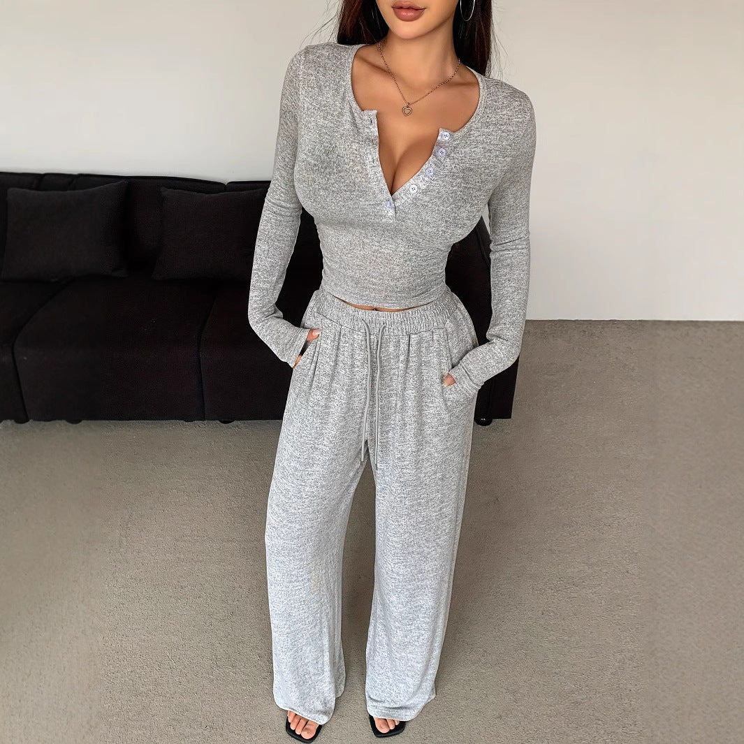 Women's Button Pure Color Tight Lengthened Trousers Suits