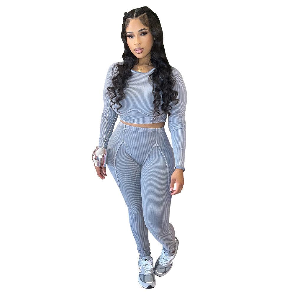 Women's Sexy Sunken Stripe Long Sleeve Sports Suits