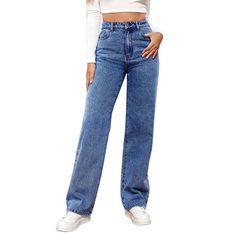 Women's New High Waist Wash Long Jeans