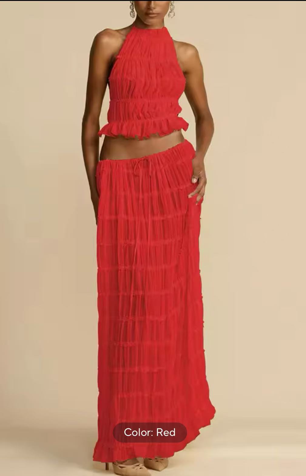 Summer Backless Halter Strap Drawstring Chiffon Dresses