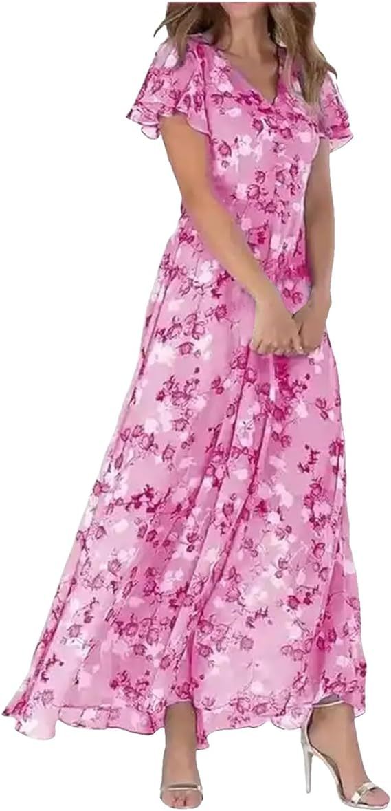 Beach Large Swing Dress Chiffon Floral Sleeve Dresses