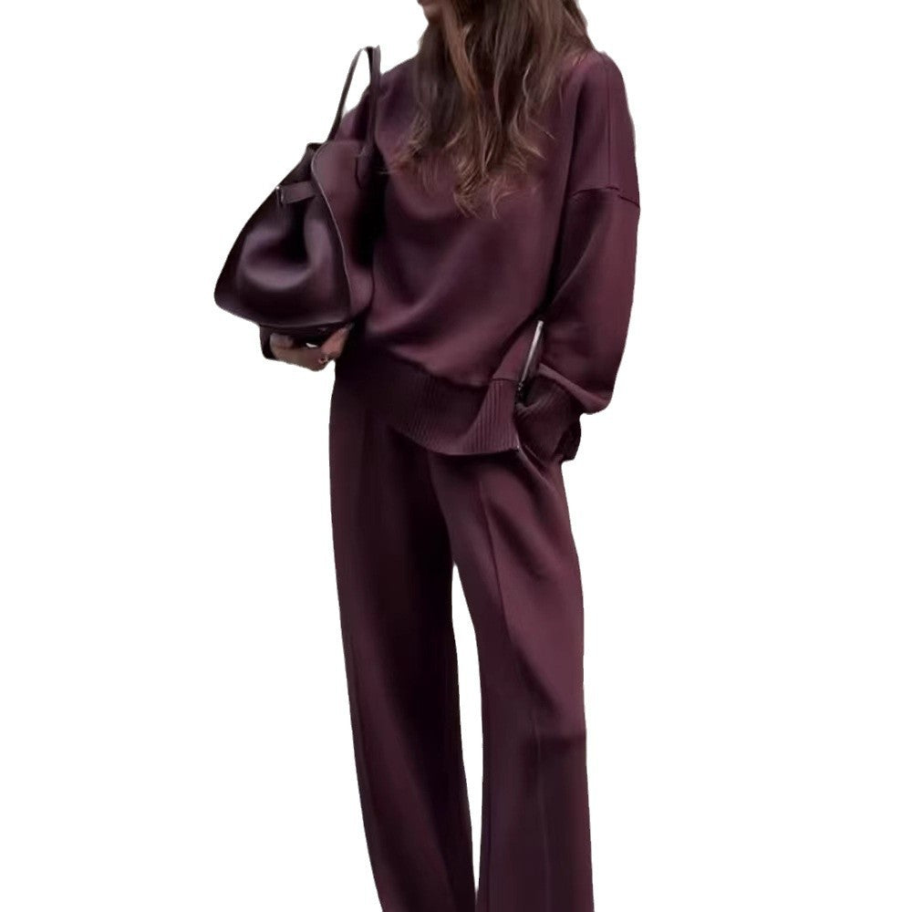 Spring Solid Color Round Neck Loose Casual Suits