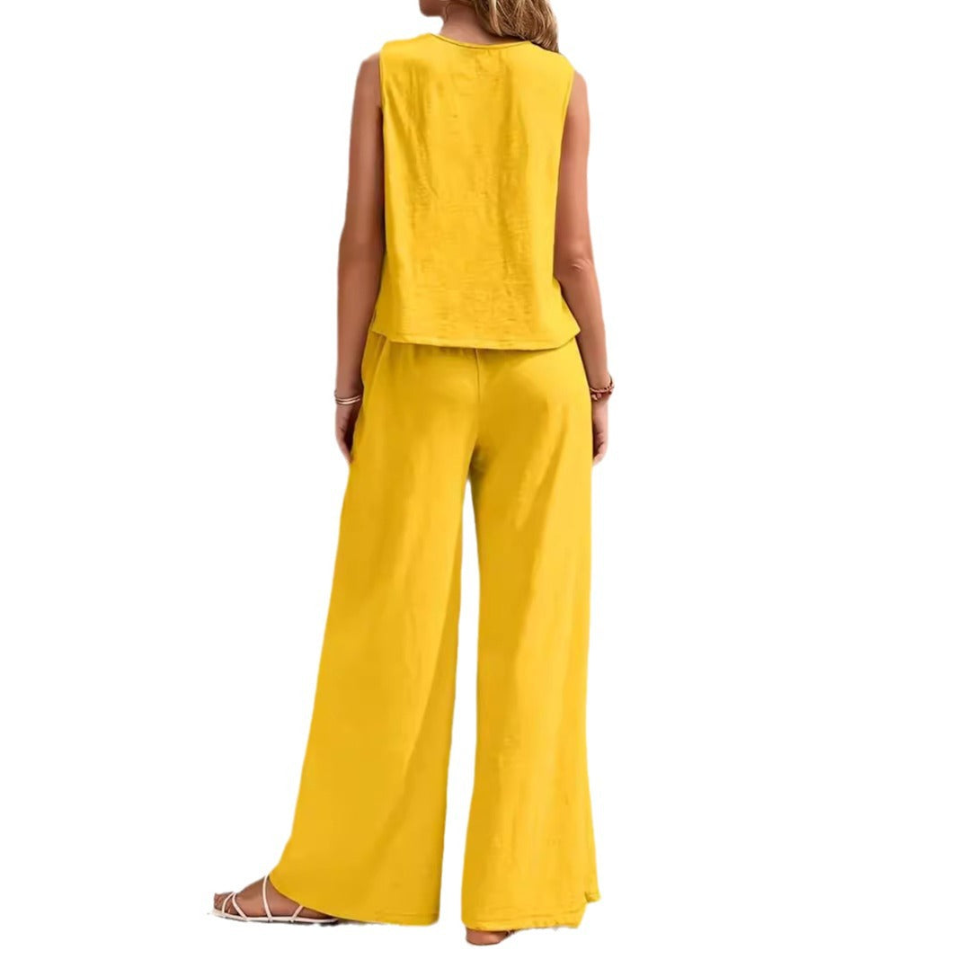 Women's Solid Color Elegant Two-piece Crew Neck Suits