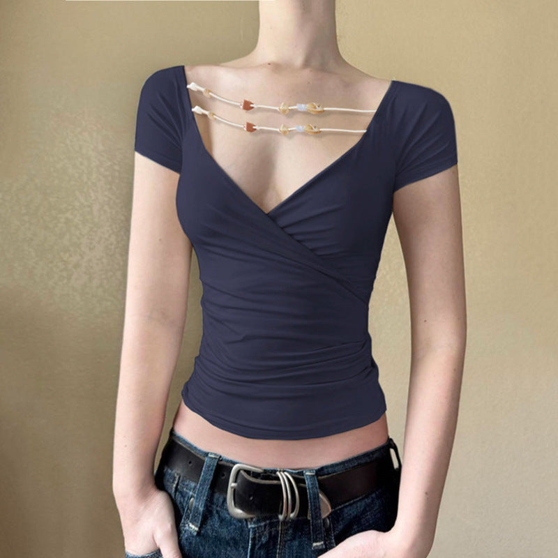 Pure Desire Style Beaded Design Sense Cross Hot Blouses
